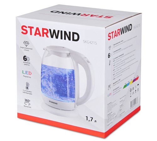 Чайник электрический Starwind SKG4215 1.7л. 2200Вт белый (корпус: стекло) Чайник электрический Starwind SKG4215 1.7л. 2200Вт белый (корпус: стекло)