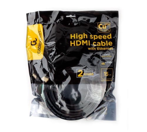 Cablexpert CCF2-HDMI4-15M, 15м, v1.4, 19M/19M, черный, позол.разъемы, экран, 2 ферр кольца, пакет Cablexpert CCF2-HDMI4-15M, 15м, v1.4, 19M/19M, черный, позол.разъемы, экран, 2 ферр кольца, пакет