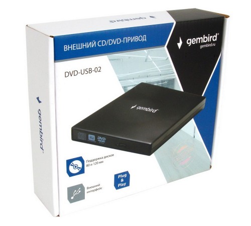 Внешний DVD-привод Gembird DVD-USB-02 USB 2.0 пластик, черный (099240)