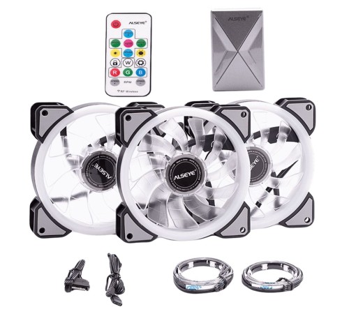 CRLS-300DS 3pcs argb fan kit with controller,2pcs LED strips,size:120*120*25mm,Voltage:12V,Current:0.2A-0.41A,Speed:700-1800RPM±10%,Airflow: 30.4-55.3CFM,Airpressure:1.02-1.52mmh20,Noise:12.2-18.5dBa,Bearing :Hydraulic (871608) {30}