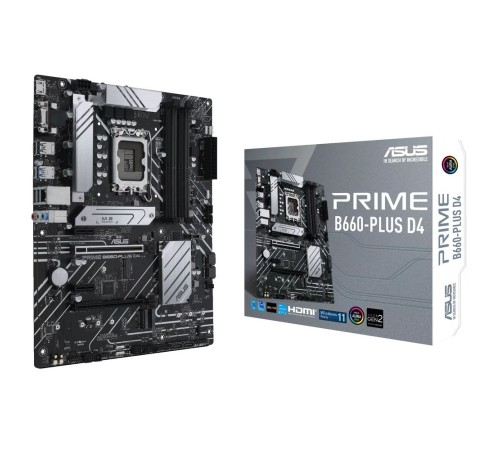 Материнская плата ASUS PRIME B660-PLUS D4, LGA1700, B660, 4*DDR4, DP+ D-Sub + HDMI, CrossFireX, SATA3 + RAID, Audio, Gb LAN, USB 3.2*6, USB 2.0*6, COM*1 header (w/o cable), ATX; 90MB18X0-M0EAY0 (PRIME B660-PLUS D4)