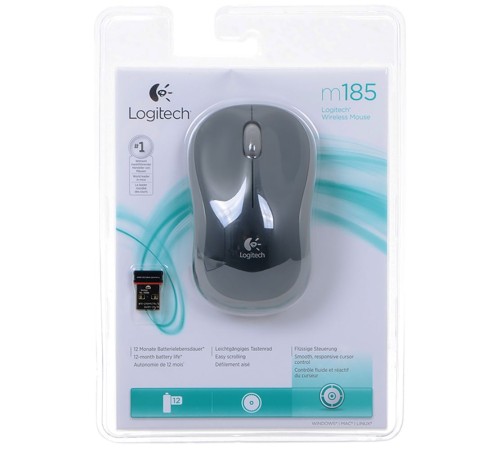 Мышь Logitech M185 серый оптическая (1000dpi) беспроводная USB1.1 для ноутбука (2but)