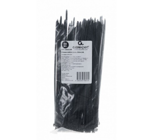Стяжки Cablexpert NYT-200x3.6В пластиковые 200 мм х 3.6 мм, чёрные (100 шт.)