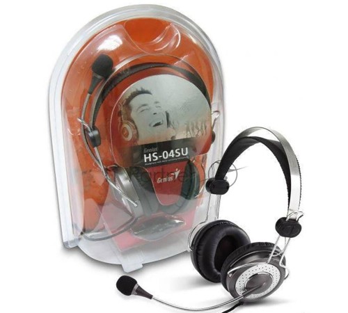 Гарнитура Genius HS-04SU, 2х mini jack 3.5mm, микрофон с шумоподавлением, поворачивающиеся чаши наушников, регулятор громкости на проводе