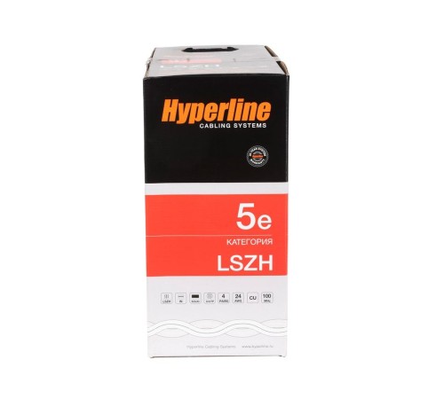 Кабель информационный Hyperline UUTP4-C5E-S24-IN-LSZH-GY-305 кат.5е U/UTP не экранированный 4X2X24AWG LSZH внутренний 305м серый Кабель информационный Hyperline UUTP4-C5E-S24-IN-LSZH-GY-305 кат.5е U/UTP не экранированный 4X2X24AWG LSZH внутренний 305м серый
