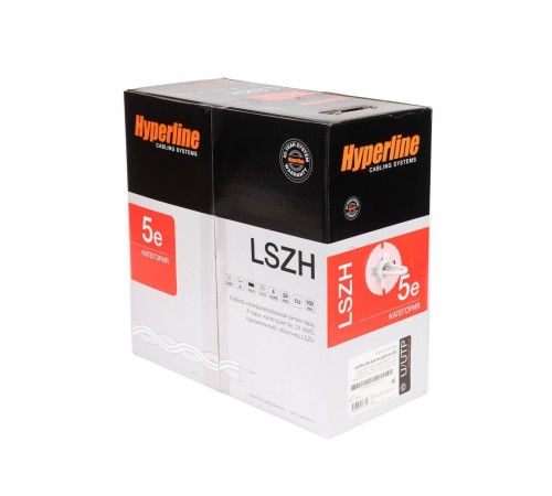Кабель информационный Hyperline UUTP4-C5E-S24-IN-LSZH-GY-305 кат.5е U/UTP не экранированный 4X2X24AWG LSZH внутренний 305м серый Кабель информационный Hyperline UUTP4-C5E-S24-IN-LSZH-GY-305 кат.5е U/UTP не экранированный 4X2X24AWG LSZH внутренний 305м серый
