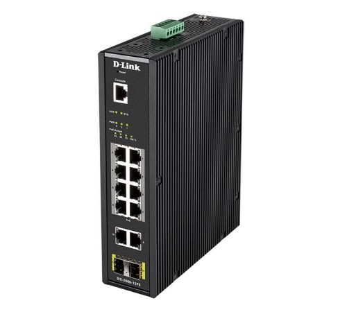 DIS-200G-12PS/A2A Промышленный управляемый L2 коммутатор с 10 портами 10/100/1000Base-T и 2 портами 1000Base-X SFP (8 портов PoE 802.3af/at, PoE-бюджет до 240 Вт) (464560)