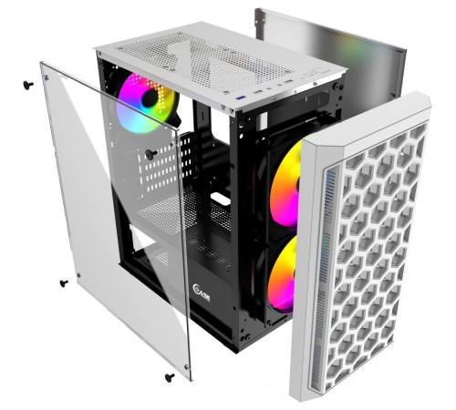 Корпус Powercase Mistral Micro T3W, Tempered Glass, Mesh, 2x 140mm + 1х 120mm 5-color fan, белый, mATX  (CMIMTW-L3)