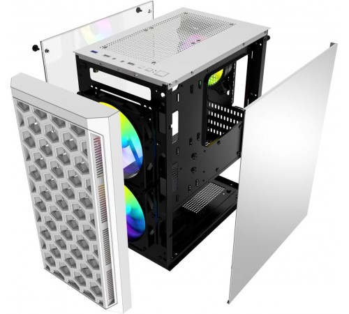Корпус Powercase Mistral Micro T3W, Tempered Glass, Mesh, 2x 140mm + 1х 120mm 5-color fan, белый, mATX  (CMIMTW-L3)