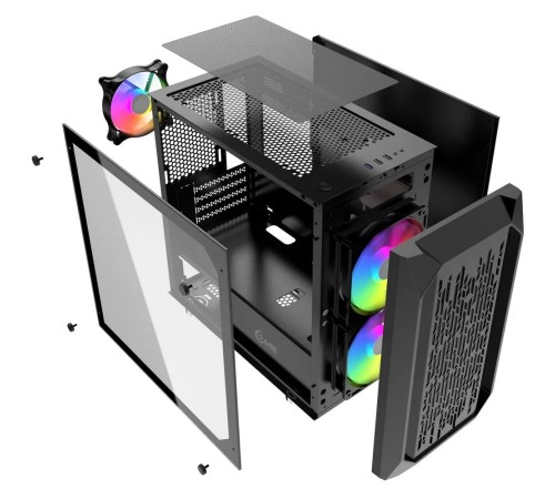 Корпус Powercase Alisio Micro X3B, Tempered Glass, 1х 120mm +2x 140mm 5-color fan, чёрный, mATX  (CAMIB-L3)