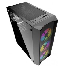 Корпус Powercase Rhombus X3 Mesh LED, Tempered Glass, 3x 120mm 5-color fan, чёрный, ATX  (CMRMX-L3)
