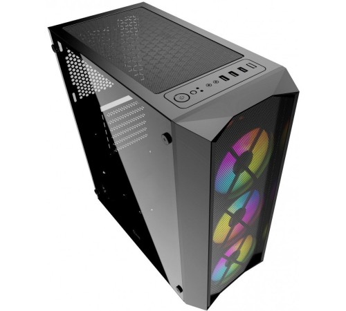 Корпус Powercase Rhombus X3 Mesh LED, Tempered Glass, 3x 120mm 5-color fan, чёрный, ATX  (CMRMX-L3)
