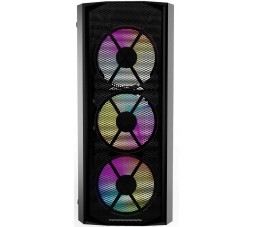Корпус Powercase Rhombus X3 Mesh LED, Tempered Glass, 3x 120mm 5-color fan, чёрный, ATX  (CMRMX-L3)