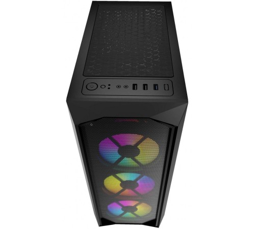 Корпус Powercase Rhombus X3 Mesh LED, Tempered Glass, 3x 120mm 5-color fan, чёрный, ATX  (CMRMX-L3)