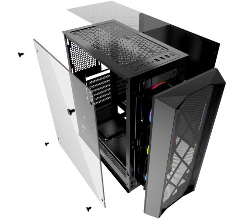Корпус Powercase Rhombus X3 Mesh LED, Tempered Glass, 3x 120mm 5-color fan, чёрный, ATX  (CMRMX-L3)