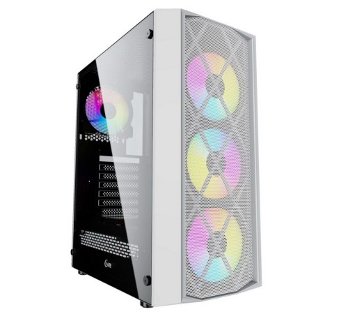 Корпус Powercase Rhombus X4 White, Tempered Glass, Mesh, 4x 120mm 5-color LED fan, белый, ATX  (CMRMW-L4)