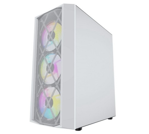 Корпус Powercase Rhombus X4 White, Tempered Glass, Mesh, 4x 120mm 5-color LED fan, белый, ATX  (CMRMW-L4)