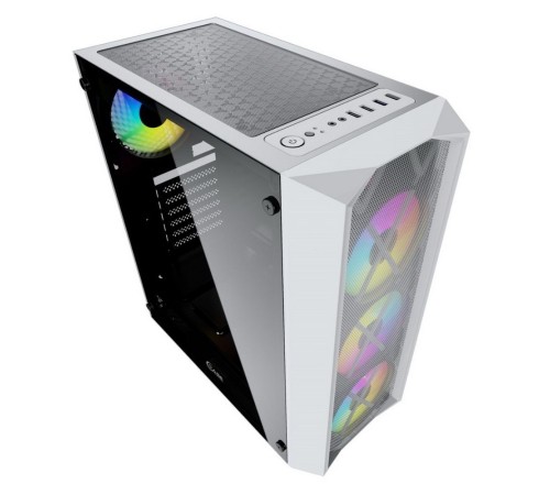 Корпус Powercase Rhombus X4 White, Tempered Glass, Mesh, 4x 120mm 5-color LED fan, белый, ATX  (CMRMW-L4)
