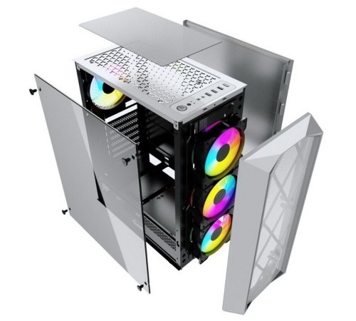 Корпус Powercase Rhombus X4 White, Tempered Glass, Mesh, 4x 120mm 5-color LED fan, белый, ATX  (CMRMW-L4)