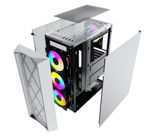 Корпус Powercase Rhombus X4 White, Tempered Glass, Mesh, 4x 120mm 5-color LED fan, белый, ATX  (CMRMW-L4)