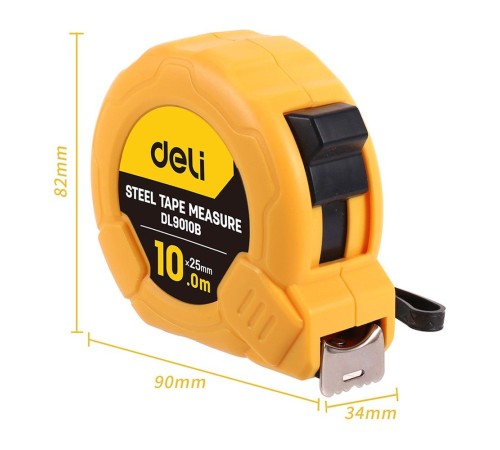 Измерительный и разметочный инструмент Deli Рулетка Deli DL9010B 10м*25мм, метрическая, ударопрочный корпус Измерительный и разметочный инструмент Deli Рулетка Deli DL9010B 10м*25мм, метрическая, ударопрочный корпус