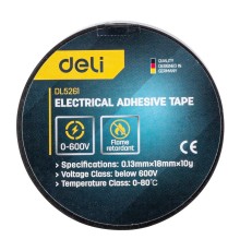 Изолента Deli DL5261 0,13мм х 18мм х 10м, напряжения до 600В, температурный рейтинг 0-80, ПВХ