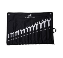 Ключи Deli Набор комбинированных гаечных ключей 14 шт Deli DL130014B размеры 10,11,12,13,14,16,17,18,19,21,24,27,30,32мм, матовая хромированная поверхность, чехол из ткани Оксфорд