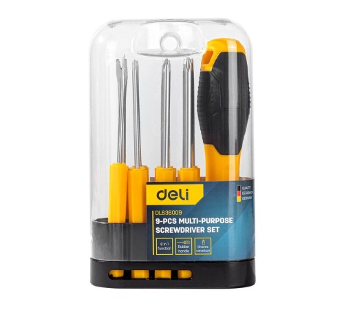Многофункциональная отвертка 8-в-1 Deli DL636009  биты PH0, PH1, PH2, SL3, SL5, SL6, Y-образная, точечная, сталь Cr-V