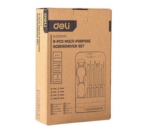 Многофункциональная отвертка 8-в-1 Deli DL636009  биты PH0, PH1, PH2, SL3, SL5, SL6, Y-образная, точечная, сталь Cr-V