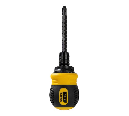 Двухсторонняя отвертка с трещеткой Deli DL626010  PH2+SL6x85мм, сталь CrV, длина: 95-140 мм, диаметр хвостовика 6,3мм.