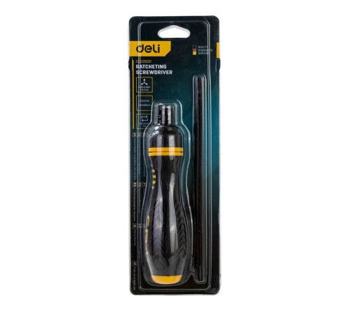 Двухсторонняя отвертка с трещеткой Deli DL626011  PH2+SL6x180мм, сталь CrV, длина 180-230мм, диаметр хвостовика 6,3мм