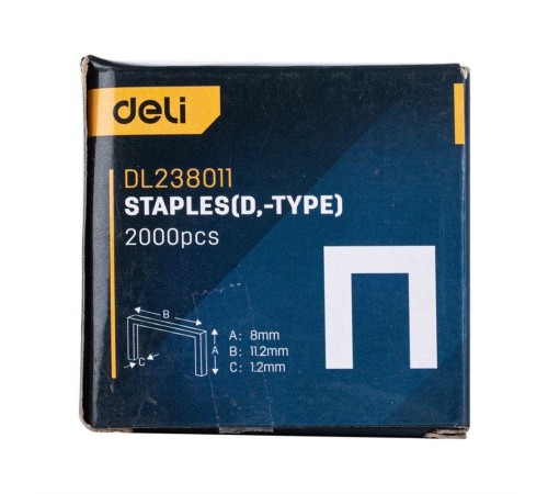 Степлеры, пистолеты, заклепочники Deli Набор скоб для степлера (Тип D) Deli DL238011 (8 х 11,2 х 1,2мм * 2000 шт)