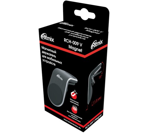 Держатель Ritmix RCH-009 V Magnet магнитный черный (80000771)