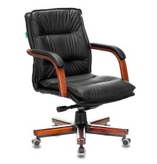 Кресло руководителя Бюрократ T-9927WALNUT-LOW черный кожа низк.спин. крестовина металл/дерево