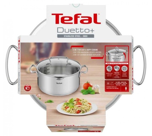 Кастрюля Tefal Duetto+ G7194655 4.7л. d=24см (с крышкой) стальной (2100113152)