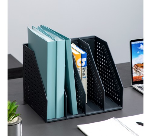 Лоток вертикальный Deli 78996DK-GREY 4отд. складной 332x256x243мм темно-серый пластик