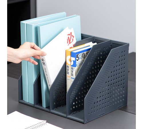 Лоток вертикальный Deli 78996DK-GREY 4отд. складной 332x256x243мм темно-серый пластик
