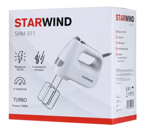 Миксер ручной Starwind SHM-311 350Вт белый Миксер ручной Starwind SHM-311 350Вт белый