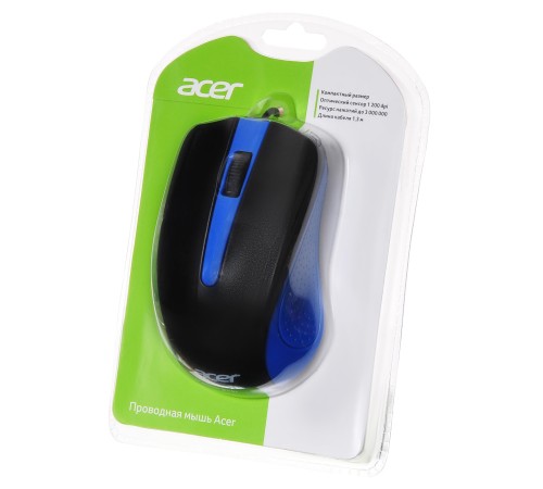 Мышь Acer OMW011 черный/синий оптическая (1200dpi) USB (3but)
