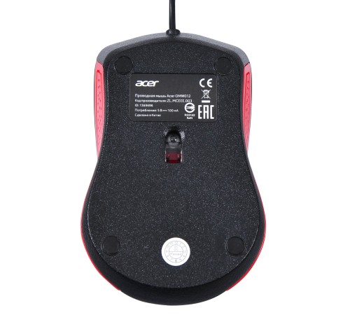 Мышь Acer OMW012 черный/красный оптическая (1200dpi) USB (3but)