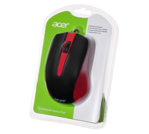 Мышь Acer OMW012 черный/красный оптическая (1200dpi) USB (3but)