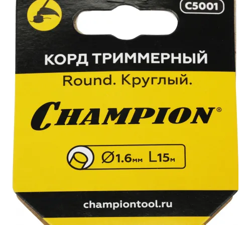 Леска для садовых триммеров Champion C5001 d=1.6мм L=15м Леска для садовых триммеров Champion C5001 d=1.6мм L=15м