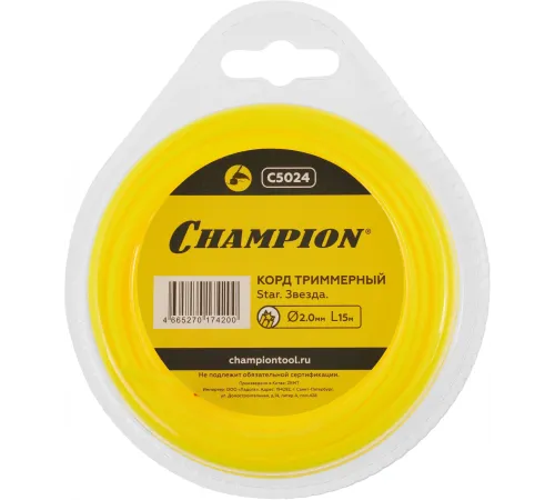 Леска для садовых триммеров Champion C5024 d=2мм L=15м Леска для садовых триммеров Champion C5024 d=2мм L=15м