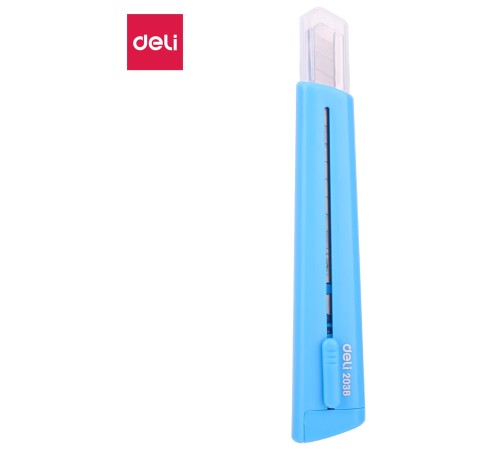 Нож канцелярский Deli E2038BLUE 80мм шир.лез.9мм синий блистер Нож канцелярский Deli E2038BLUE 80мм шир.лез.9мм синий блистер