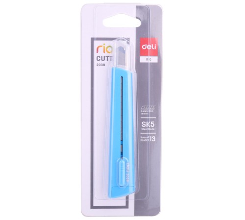 Нож канцелярский Deli E2038BLUE 80мм шир.лез.9мм синий блистер Нож канцелярский Deli E2038BLUE 80мм шир.лез.9мм синий блистер
