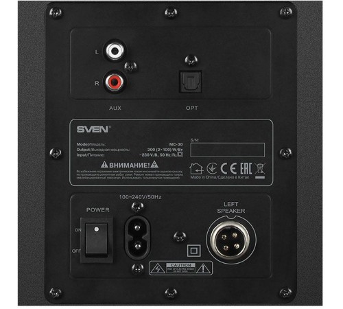 SVEN MC-30, чёрный, акустическая система 2.0, мощность 2x100Вт (RMS), пульт ДУ, Bluetooth, Optical Sven SV-018894 SVEN MC-30, чёрный, акустическая система 2.0, мощность 2x100Вт (RMS), пульт ДУ, Bluetooth, Optical Sven SV-018894