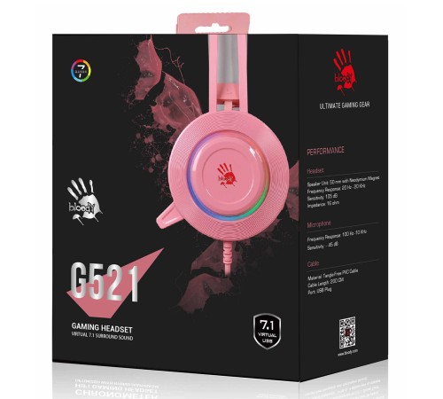 Наушники с микрофоном A4Tech Bloody G521 розовый 2.3м мониторные USB оголовье (G521 ( PINK )) Наушники с микрофоном A4Tech Bloody G521 розовый 2.3м мониторные USB оголовье (G521 ( PINK ))
