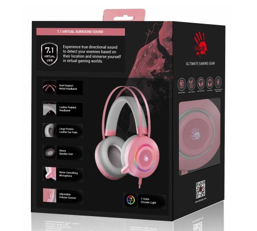Наушники с микрофоном A4Tech Bloody G521 розовый 2.3м мониторные USB оголовье (G521 ( PINK )) Наушники с микрофоном A4Tech Bloody G521 розовый 2.3м мониторные USB оголовье (G521 ( PINK ))