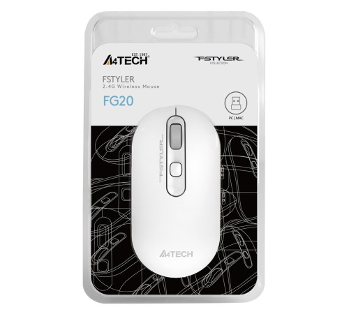 Мышь A4Tech Fstyler FG20 белый оптическая (2000dpi) беспроводная USB для ноутбука (4but) Мышь A4Tech Fstyler FG20 белый оптическая (2000dpi) беспроводная USB для ноутбука (4but)