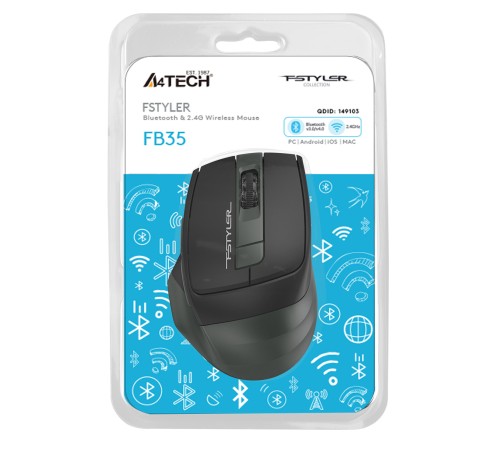 Мышь A4Tech Fstyler FB35 зеленый/черный оптическая (2000dpi) беспроводная BT/Radio USB (6but) Мышь A4Tech Fstyler FB35 зеленый/черный оптическая (2000dpi) беспроводная BT/Radio USB (6but)